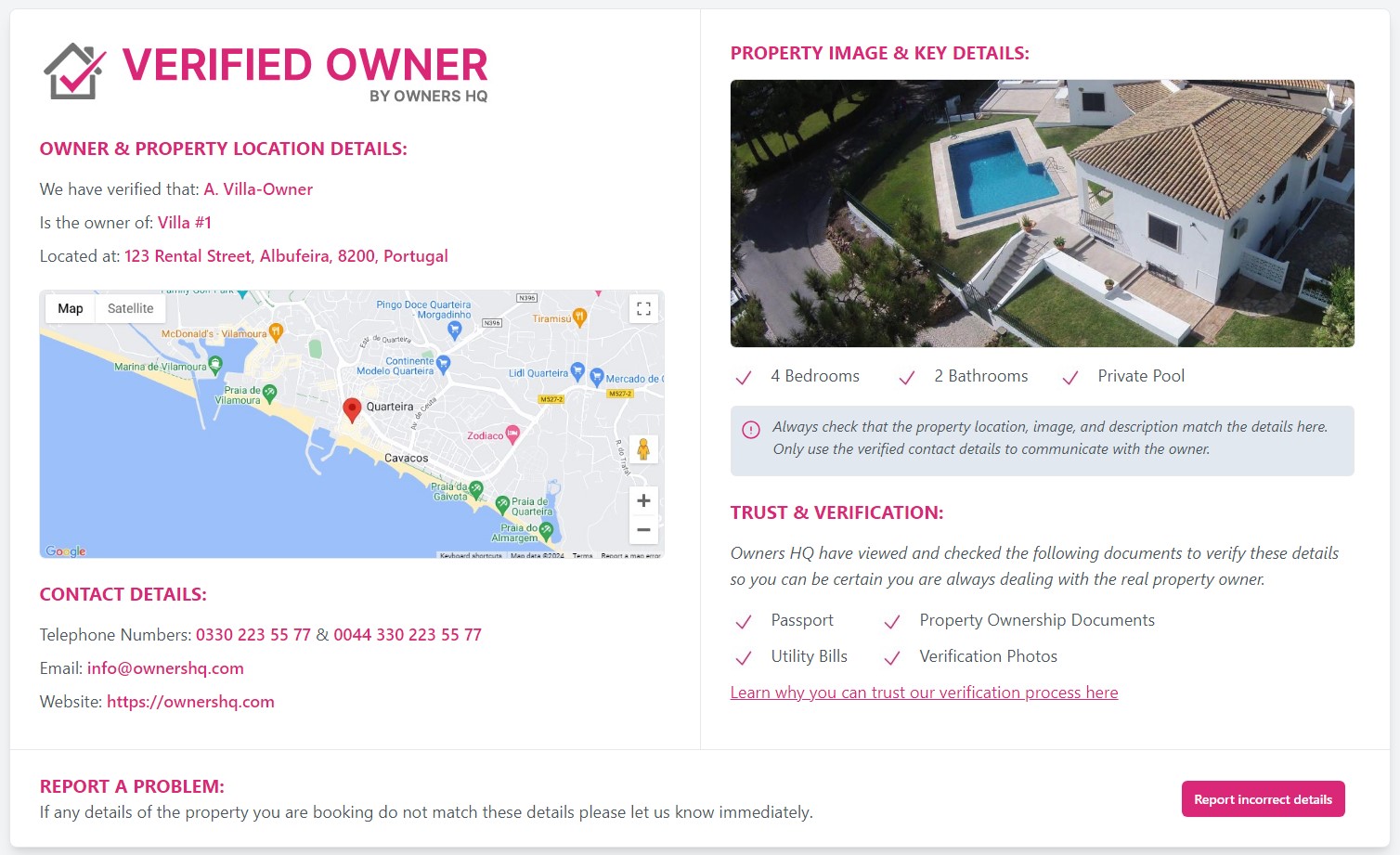 Example Verified Owner certificate